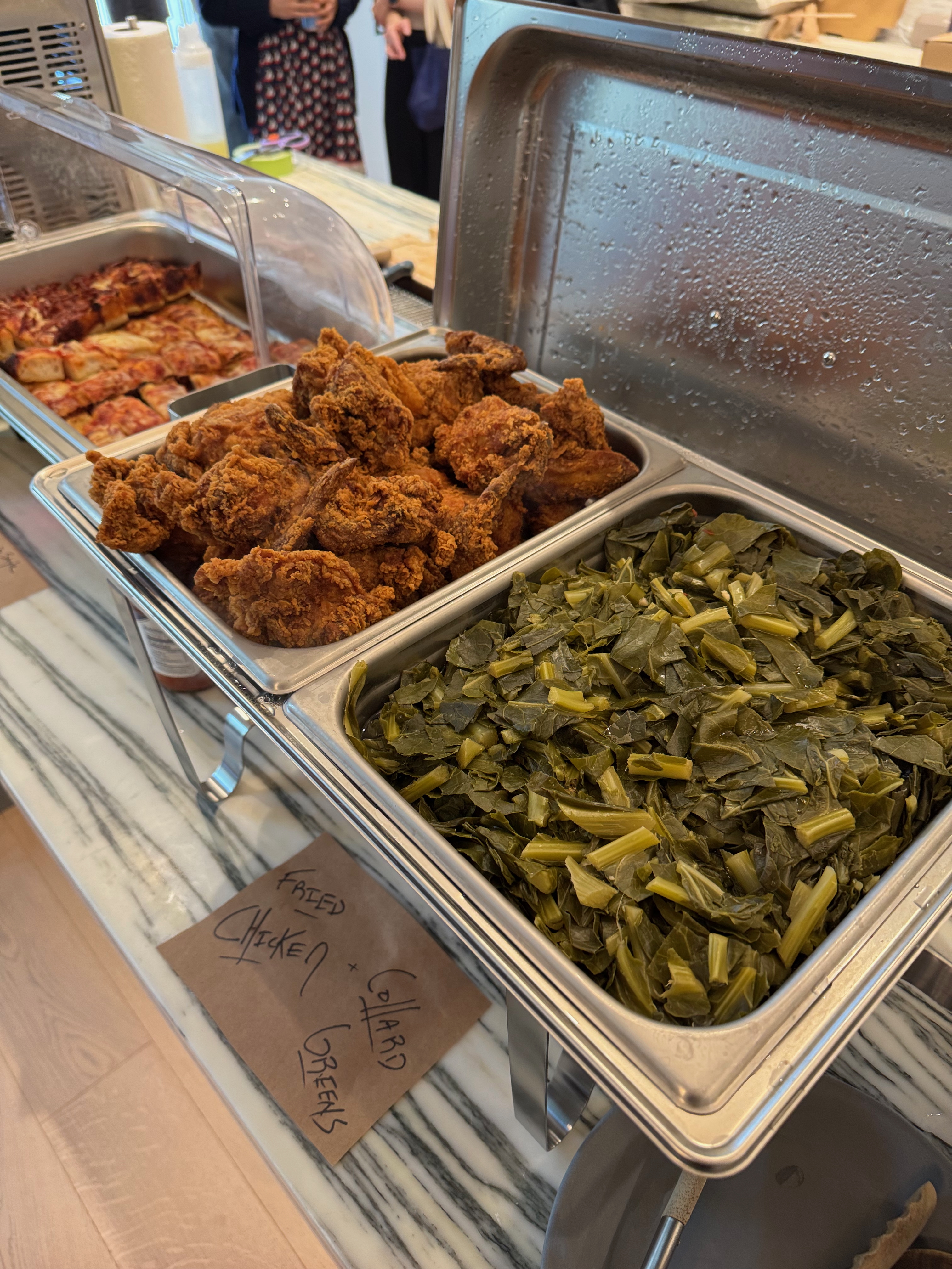 Fried chicken and collard greens at a private boil