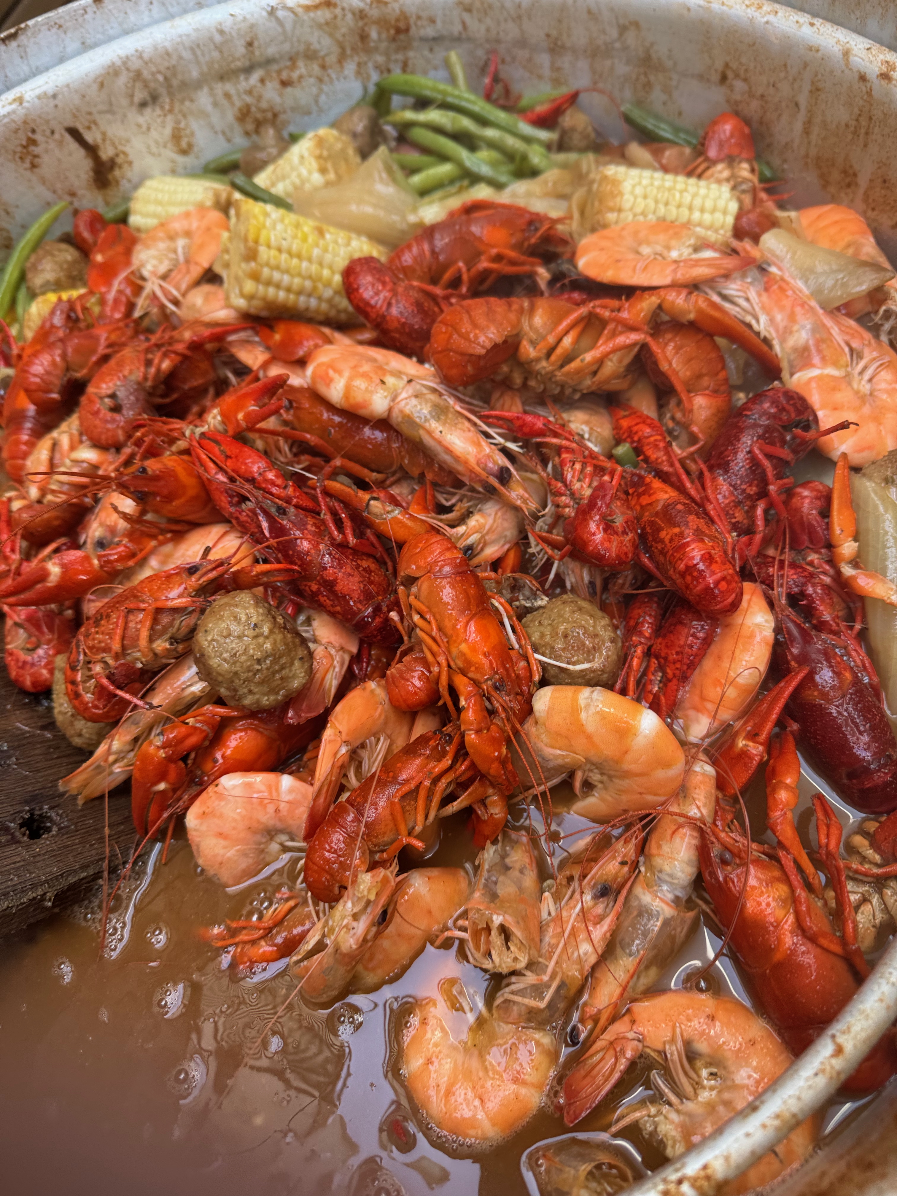 Crawfish and shrimp boil close-up